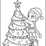 Chibi-style Rumi Decorating a Christmas Tree Coloring Pages