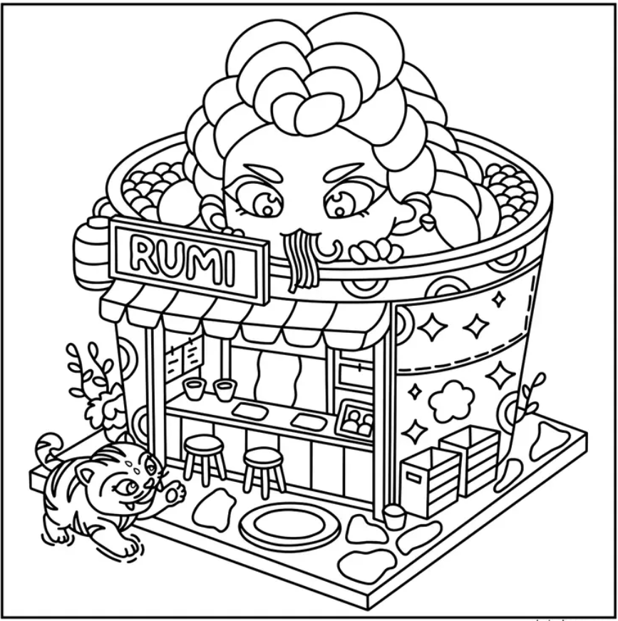 Cozy Corner-style Rumi’s Ramen Shop Coloring Pages Printable