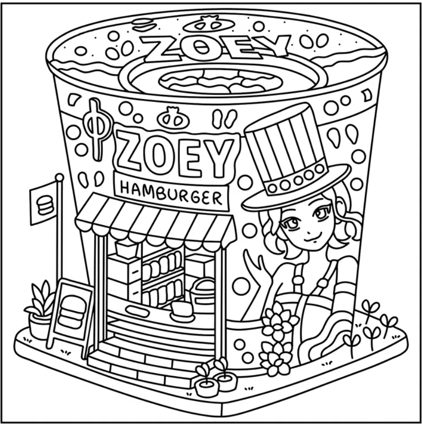 Cozy Corner-style Zoey’s Ramen Shop Coloring Pages Printable