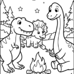 Cozy Dinosaur Friends Campfire Coloring Pages Printable