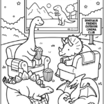 Cozy Dinosaur Friends Outdoor Cinema Club Coloring Pages