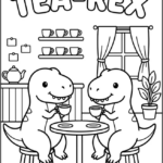 Cozy Tea-Rex Café Coloring Pages Printable