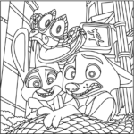 Cozy-style Judy, Nick and Gary De Snake Coloring Pages