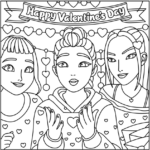 Cozy-style Rumi, Zoey and Mira Valentine’s Day Coloring Pages