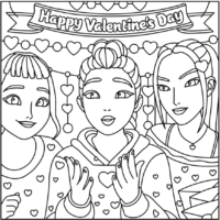 Cozy-style Rumi, Zoey and Mira Valentine’s Day Coloring Pages