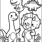 Cute Dinosaur Friends Holding Balloons Coloring Pages