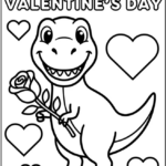 Cute T-Rex Valentine’s Day Coloring Pages Printable