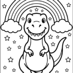 Cute T-Rex with Rainbow Coloring Pages