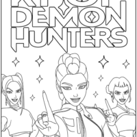 Huntrix Group Members with Logo Coloring Pages Printable