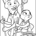 Judy Hopps and Nick Wilde Rowing Coloring Pages Printable