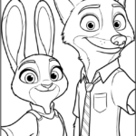 Judy Hopps and Nick Wilde Selfie Coloring Pages Printable