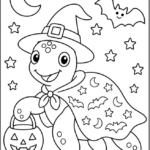 Simple Trick or Treat Turtle Coloring Pages Printable