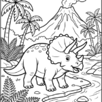 Triceratops Jurassic Scene Coloring Pages Printable