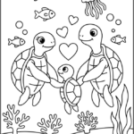 Turtle Family Swimming Coloring Pages Printable