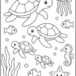 Turtle Friends Swimming Coloring Pages Printable