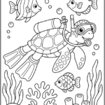 Turtle Scuba Diver Coloring Pages Printable