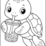 Turtle Sipping Boba Tea Coloring Pages Printable