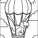 Tyrannosaurus Rex Riding in a Hot Air Balloon Coloring Pages