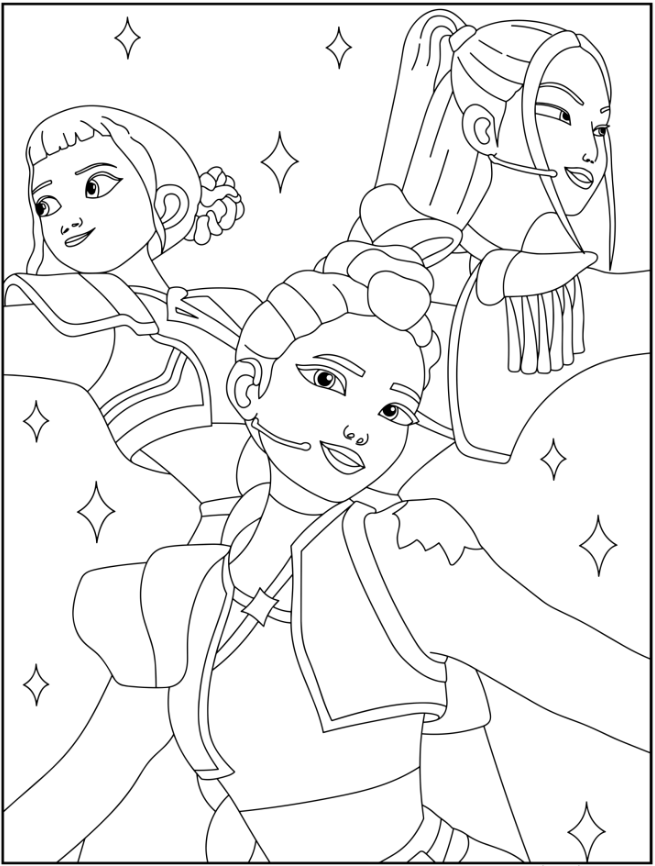 Zoey, Mira and Rumi on Stage Coloring Pages Printable